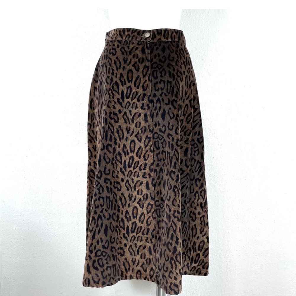 1980s Cotton Velveteen Leopard Print A Line Midi Skirt by Gotcha Covered